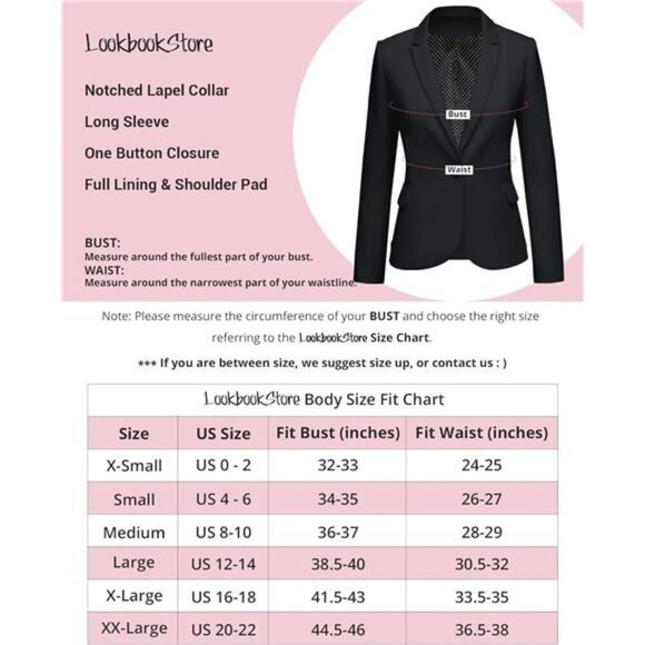 Womens Notched Lapel Pockets Button Work Office Blazer Jacket Suit - Picture 6 of 7